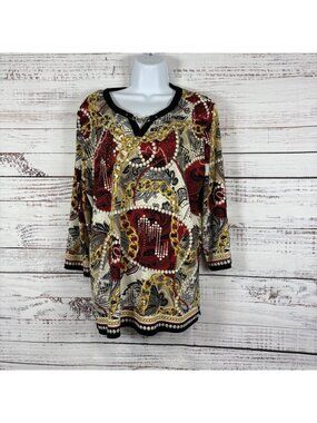 JM Collection Multicolor Embellished Paisley Chain Print 3/4 Sleeve Blouse